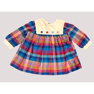 Vintage Union Made  Lil Airess 24 Mos Girls Dress Plaid Collar ILGWU USA Made
